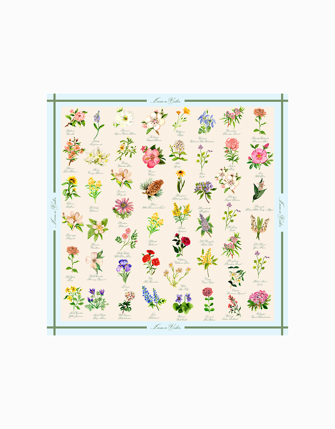 Fifty States, Fifty Flowers Silk Scarf